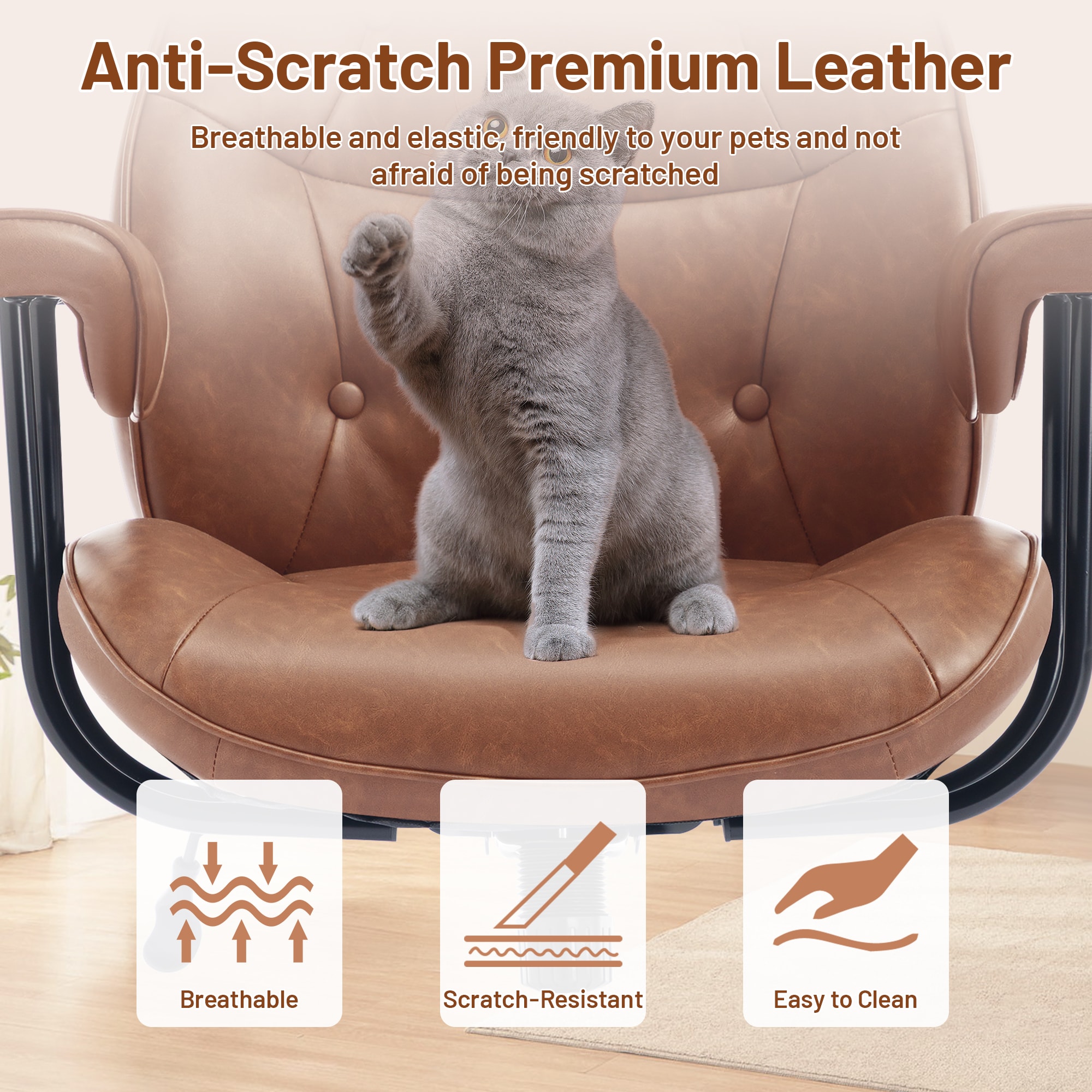 Retro Home Office Leather Chair With Ergonomic Lumbar Support_voghion.com